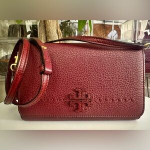Tory Burch Burgundy Leather Shoulder Bag